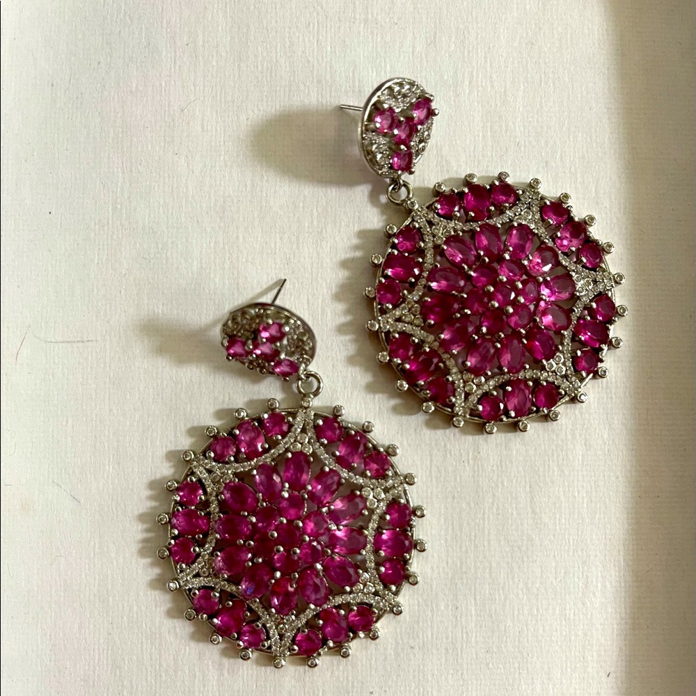 Pink Tanzanite sterling silver chandelier earrings. Special occasion & wedding